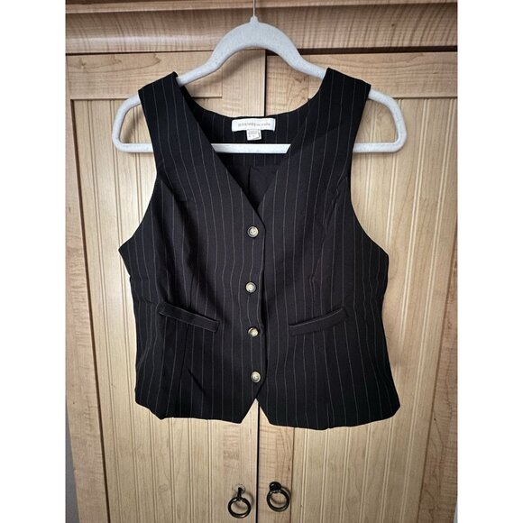 Womens Monteau Pinstripe Suit Vest Waistcoat Sleeveless Tuxedo Slim Size L NWT - Picture 4 of 4